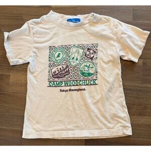 Disney Resort Tokyo Camp Woodchuck Size 4-5 Kids T-Shirt Cream Green Brown